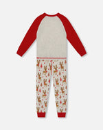 Organic Cotton Two-Piece Pajamas Beige Girly Reindeer Print - H20PG10US_041