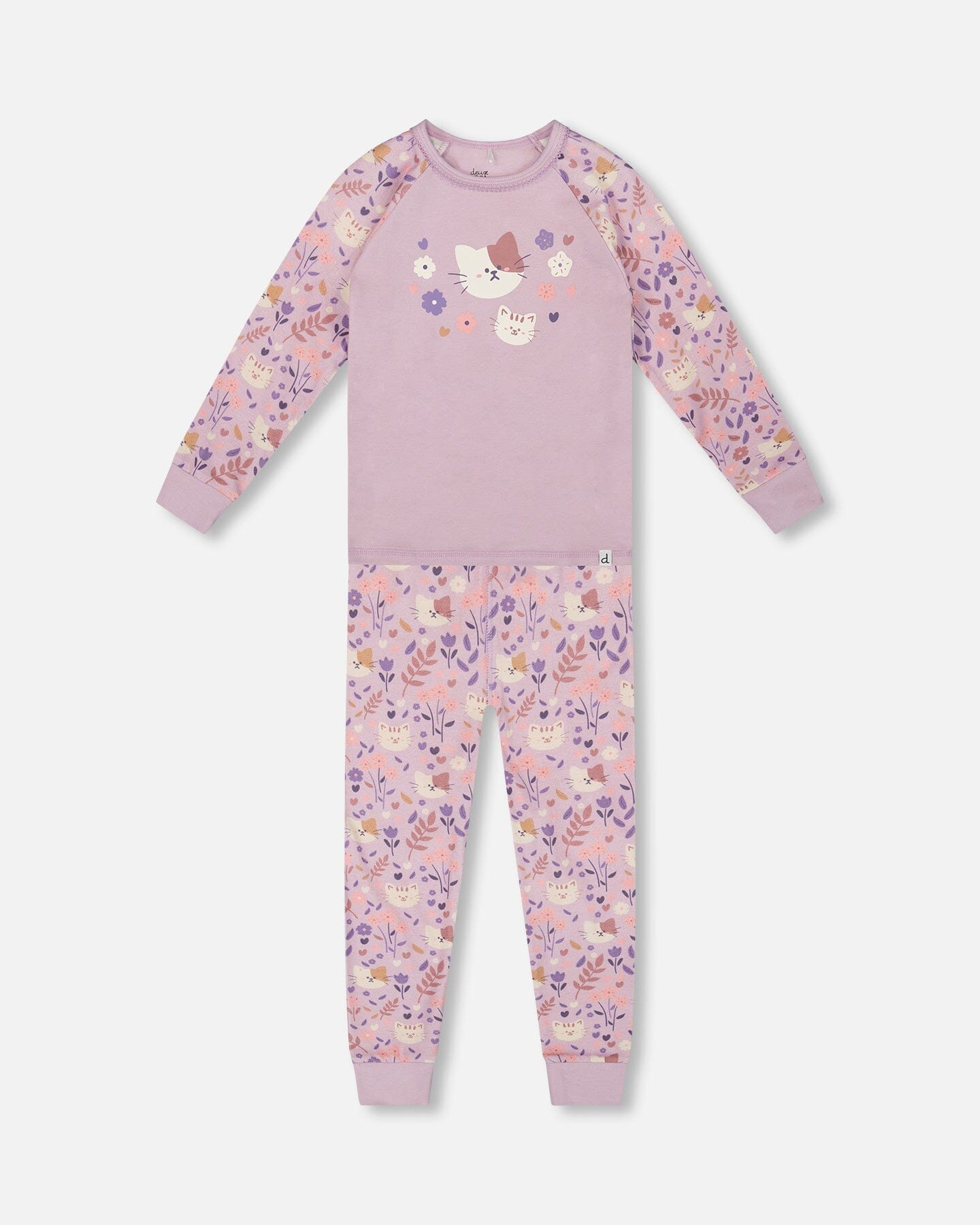 Organic Cotton Two-Piece Pajamas Lilac Cat Print - H20PG10_008