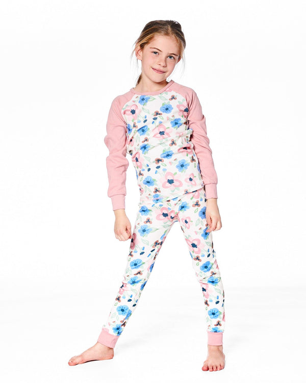 Organic Cotton Two-Piece Pajamas Off-White Flower Print - H20PG10_009