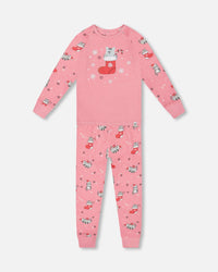 Organic Cotton Two-Piece Pajamas Pink Cat Print - H20PG10_040