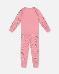 Organic Cotton Two-Piece Pajamas Pink Cat Print - H20PG10_040
