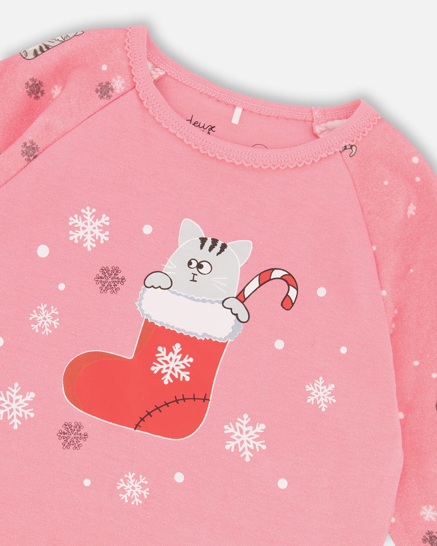 Organic Cotton Two-Piece Pajamas Pink Cat Print - H20PG10_040