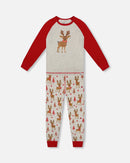 Organic Cotton Two-Piece Pajamas Beige Girly Reindeer Print - H20PG10_041