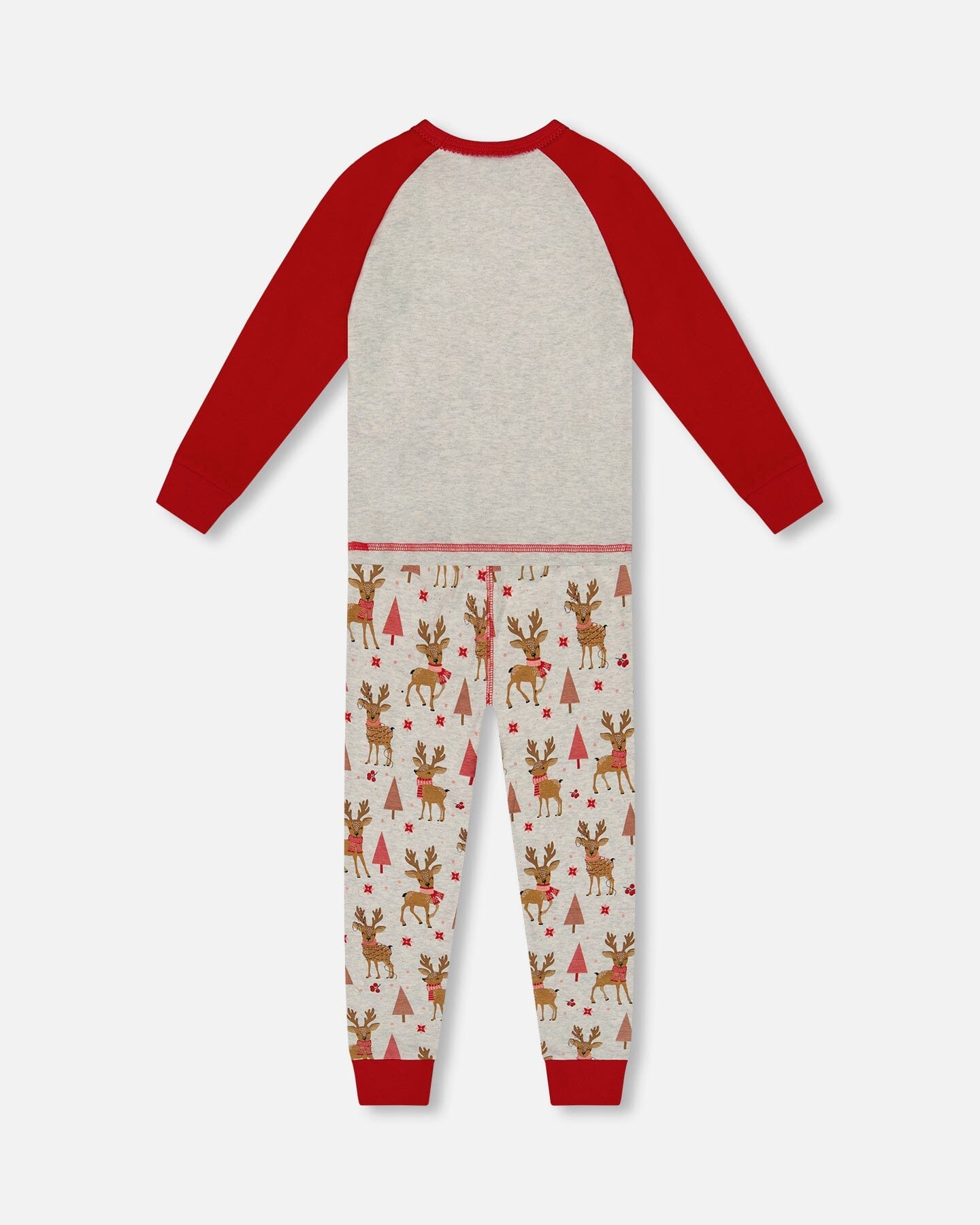 Organic Cotton Two-Piece Pajamas Beige Girly Reindeer Print - H20PG10_041