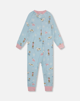 Organic Cotton Interlock One-Piece Pajama Blue Dog Print - H20PG40US_039