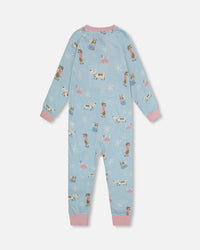 Organic Cotton Interlock One-Piece Pajama Blue Dog Print - H20PG40US_039