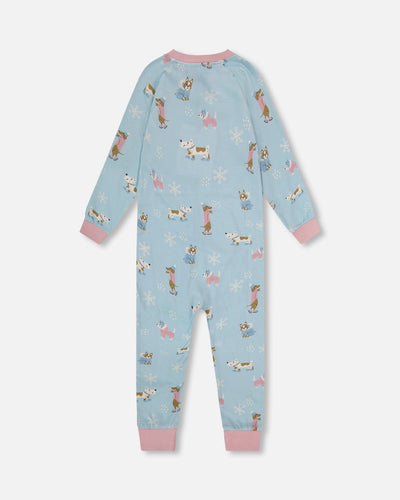Organic Cotton Interlock One-Piece Pajama Blue Dog Print - H20PG40US_039