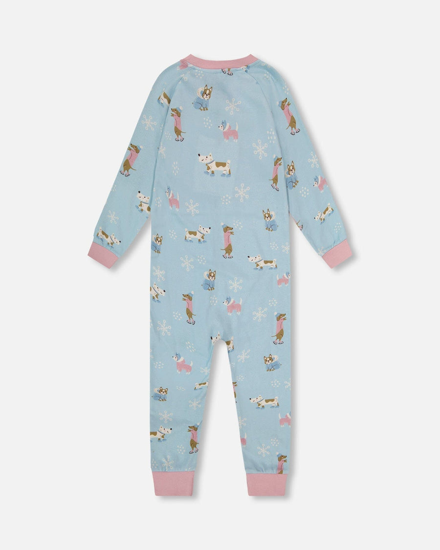 Organic Cotton Interlock One-Piece Pajama Blue Dog Print - H20PG40US_039