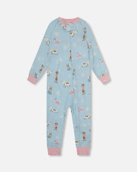 Organic Cotton Interlock One-Piece Pajama Blue Dog Print - H20PG40_039