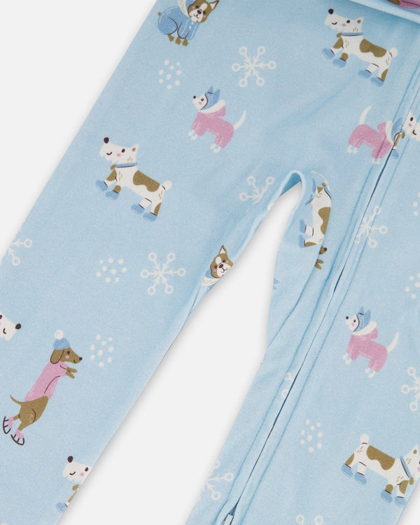 Organic Cotton Interlock One-Piece Pajama Blue Dog Print - H20PG40_039