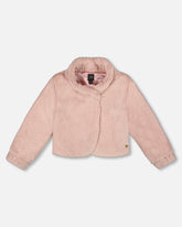 Veste courte en fausse fourrure rose