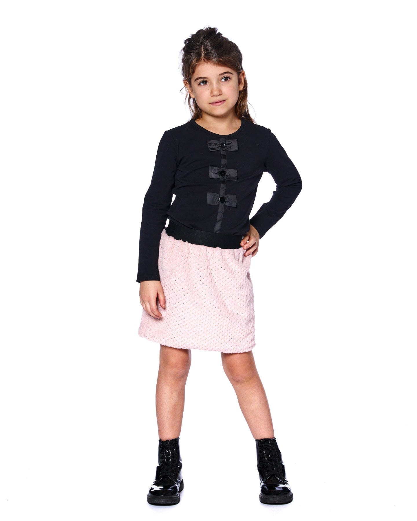 Long Sleeve Organic Cotton Jersey Bow Tee Black - H20Q70_999