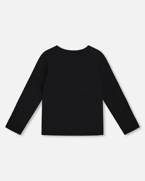 Long Sleeve Organic Cotton Jersey Bow Tee Black - H20Q70_999