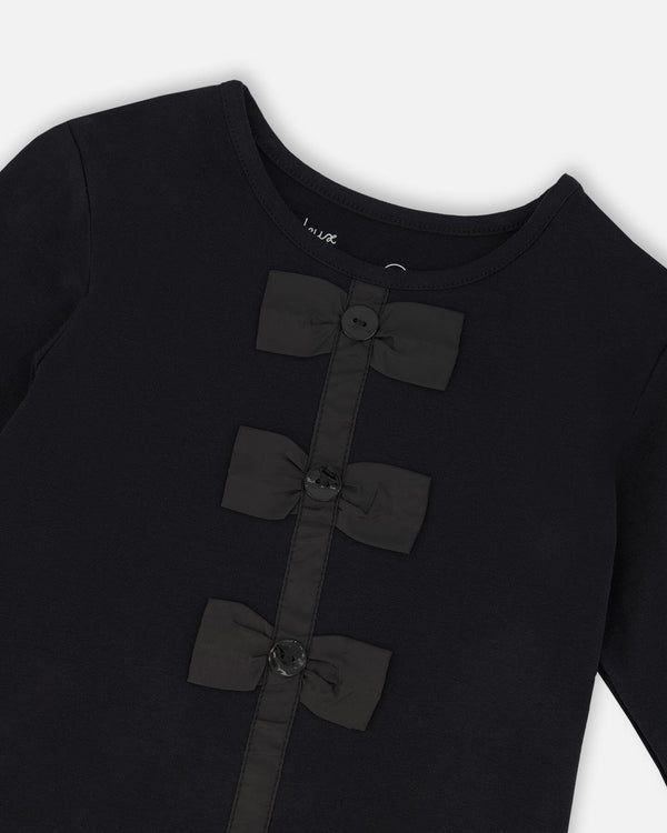 Long Sleeve Organic Cotton Jersey Bow Tee Black - H20Q70_999