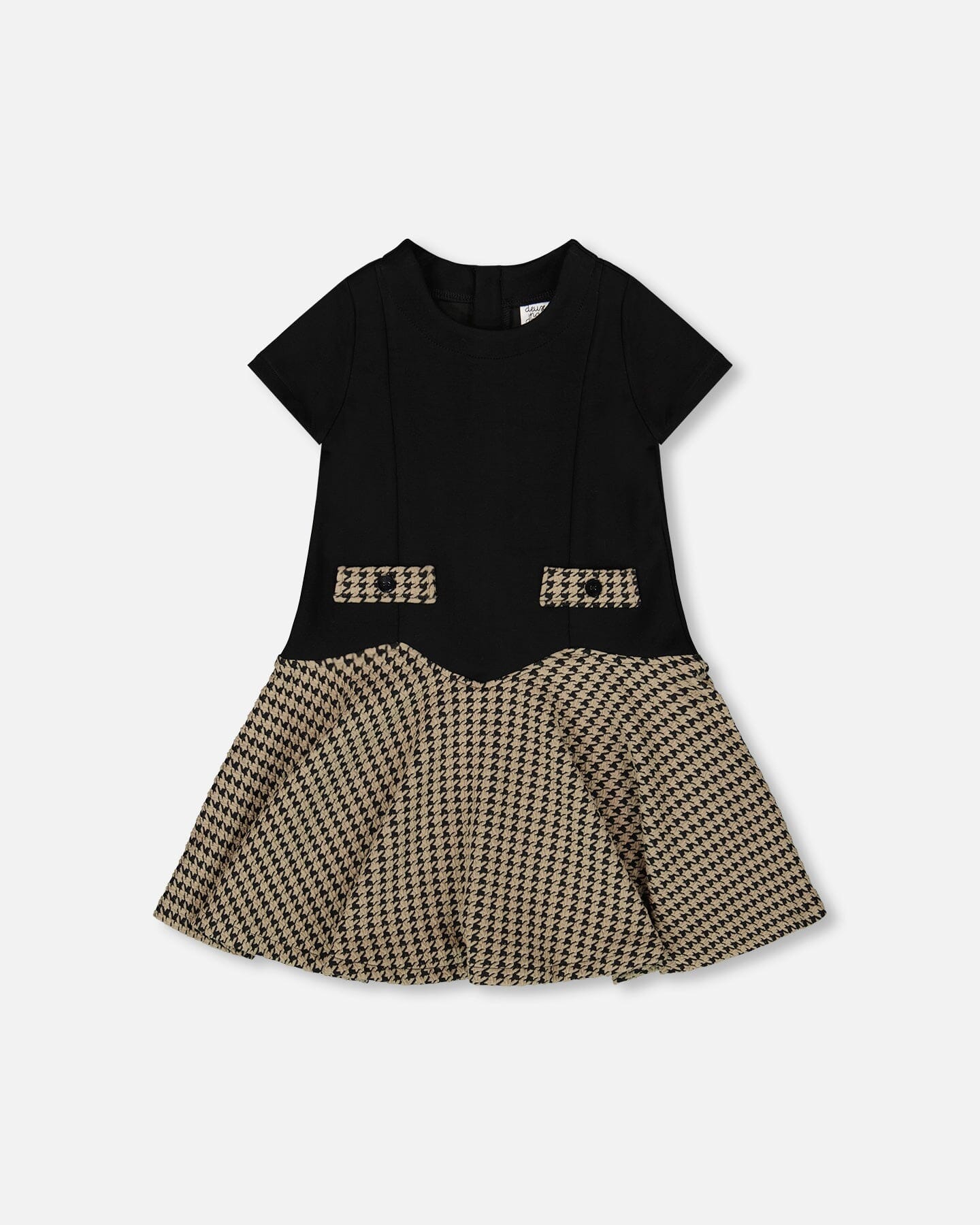 Short Sleeve Bi-Material Milano And Jacquard Knit Dress Black - H20Q86_999