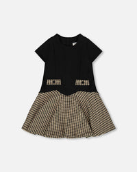 Short Sleeve Bi-Material Milano And Jacquard Knit Dress Black - H20Q86_999