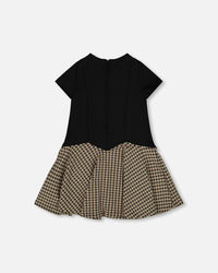 Short Sleeve Bi-Material Milano And Jacquard Knit Dress Black - H20Q86_999