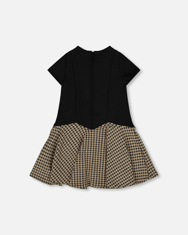Short Sleeve Bi-Material Milano And Jacquard Knit Dress Black - H20Q86_999