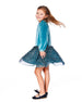 Long Sleeve Bi-Material Velvet And Pleated Mesh Dress Teal Blue - H20Q88_426