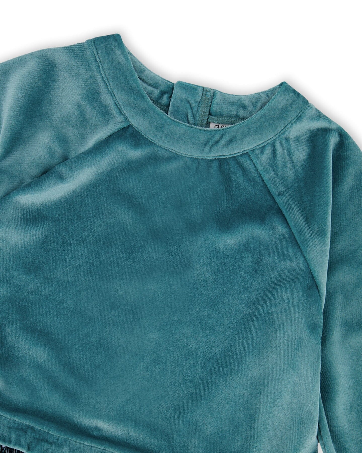 Long Sleeve Bi-Material Velvet And Pleated Mesh Dress Teal Blue - H20Q88_426