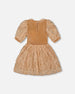 Puff Sleeve Bi-Material Velour And Lace Dress Light Caramel - H20Q89_116