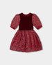 Puff Sleeve Bi-Material Velour And Lace Dress Red - H20Q89_758