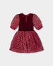 Puff Sleeve Bi-Material Velour And Lace Dress Red - H20Q89_758