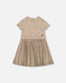 Short Sleeve Dress With Pleated Skirt Light Caramel - H20Q90_116