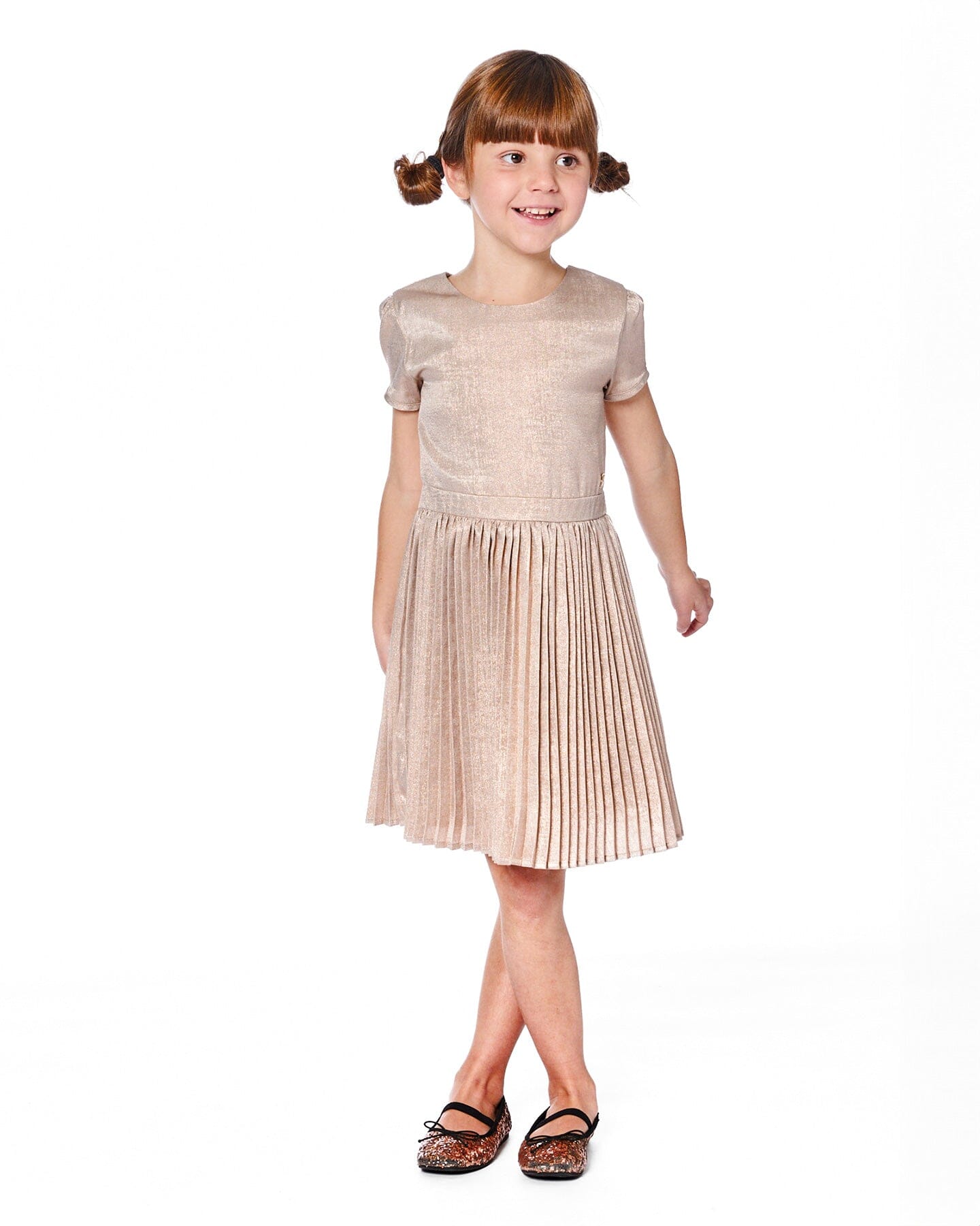 Short Sleeve Dress With Pleated Skirt Light Caramel - H20Q90_116