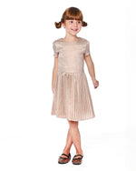 Short Sleeve Dress With Pleated Skirt Light Caramel - H20Q90_116