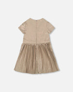 Short Sleeve Dress With Pleated Skirt Light Caramel - H20Q90_116