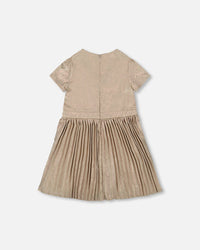 Short Sleeve Dress With Pleated Skirt Light Caramel - H20Q90_116