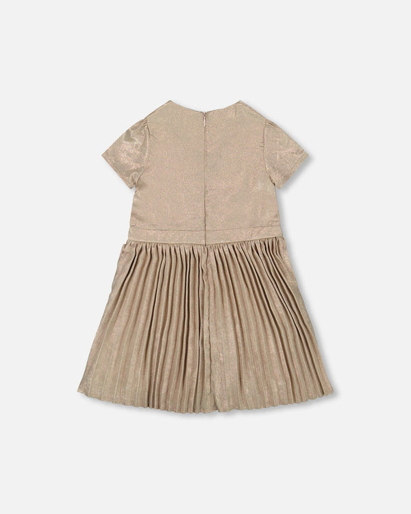 Short Sleeve Dress With Pleated Skirt Light Caramel - H20Q90_116