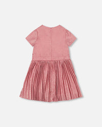 Short Sleeve Dress With Pleated Skirt Dusty Pink - H20Q90_622