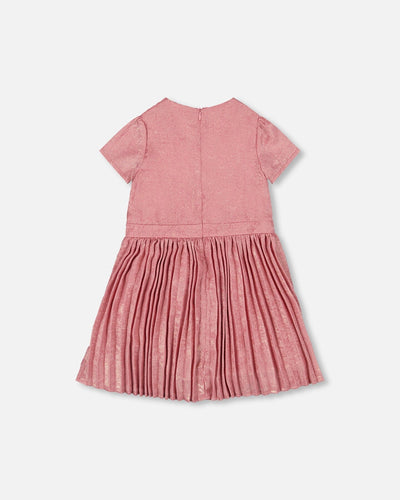 Short Sleeve Dress With Pleated Skirt Dusty Pink - H20Q90_622