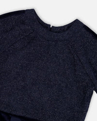 3/4 Sleeve Lurex Dress Navy Blue - H20Q91_481