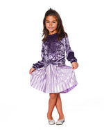 Long Sleeve Bi-Material Velour And Jersey Dress Purple Gray - H20Q92_547