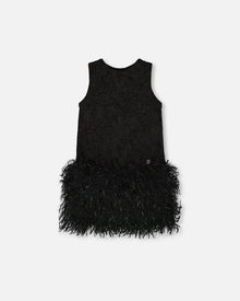 Sleeveless Bi-Material Lurex Dress With Feathers Black - H20Q93_999