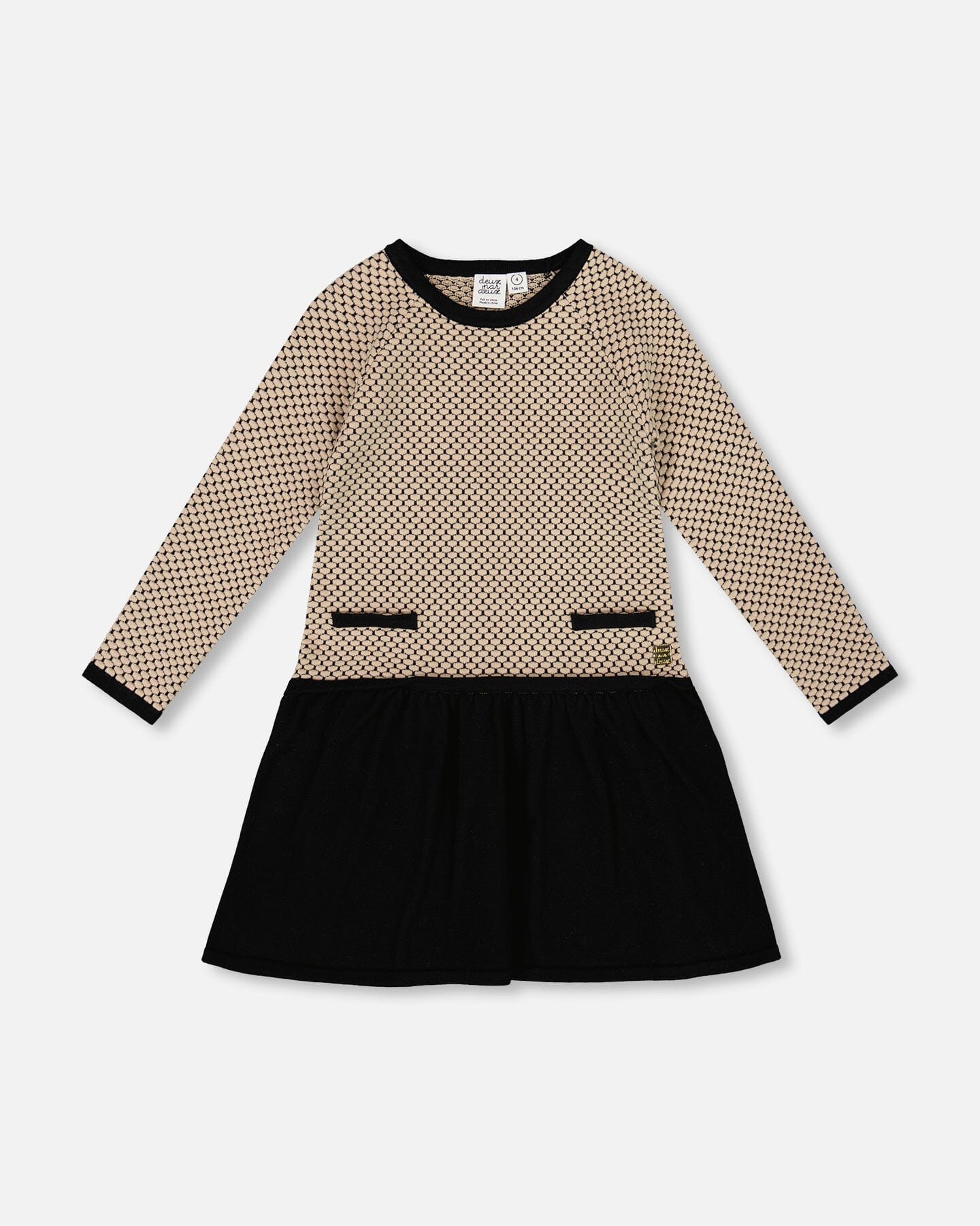 Long Sleeve Knit Sweater Dress Black And Beige - H20QT95_999