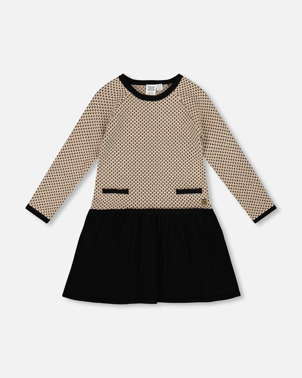 Long Sleeve Knit Sweater Dress Black And Beige - H20QT95_999