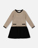 Long Sleeve Knit Sweater Dress Black And Beige - H20QT95_999