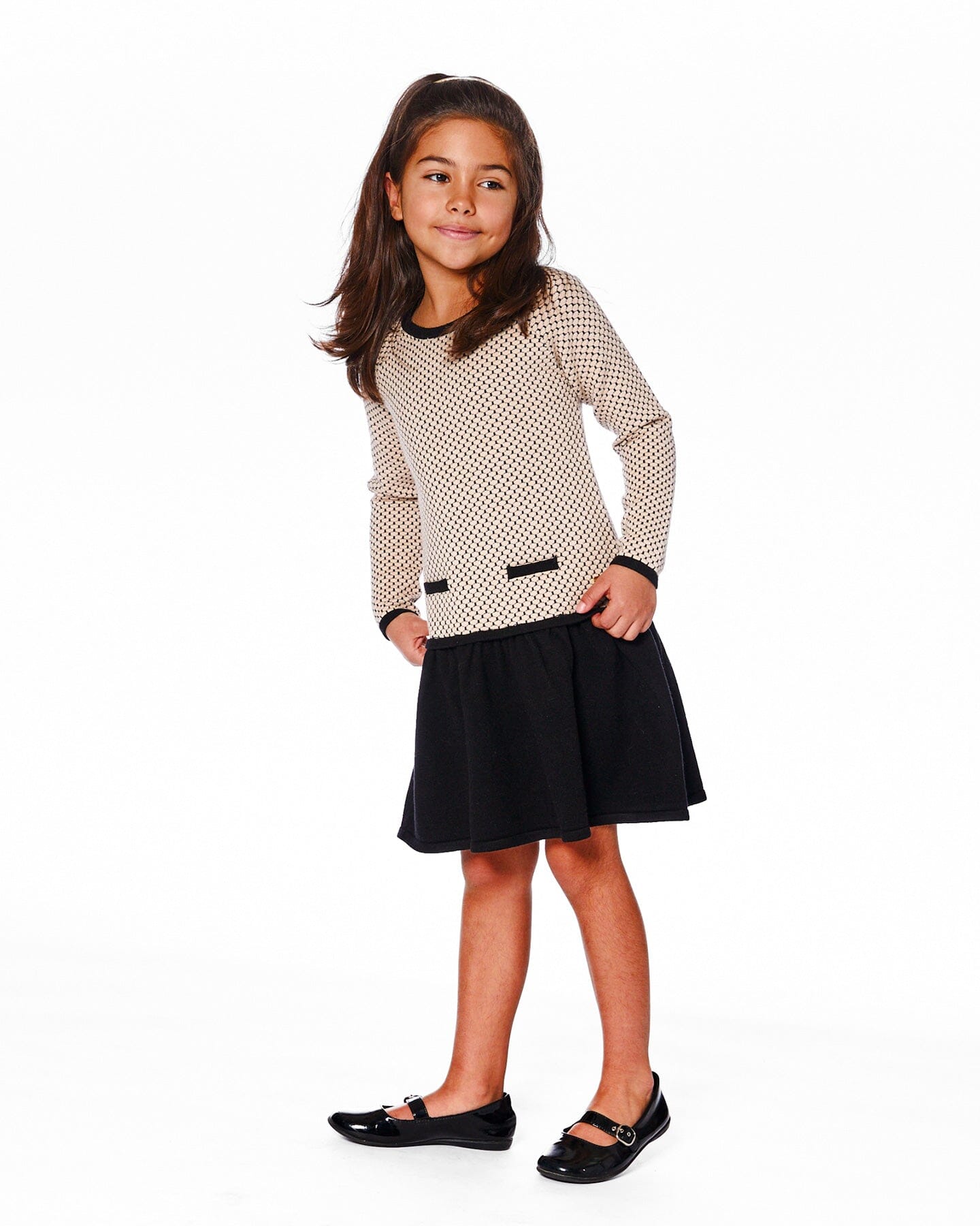 Long Sleeve Knit Sweater Dress Black And Beige - H20QT95_999