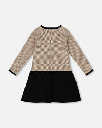 Long Sleeve Knit Sweater Dress Black And Beige - H20QT95_999