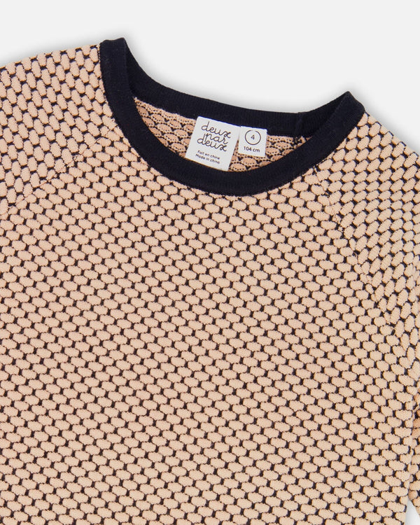 Long Sleeve Knit Sweater Dress Black And Beige - H20QT95_999