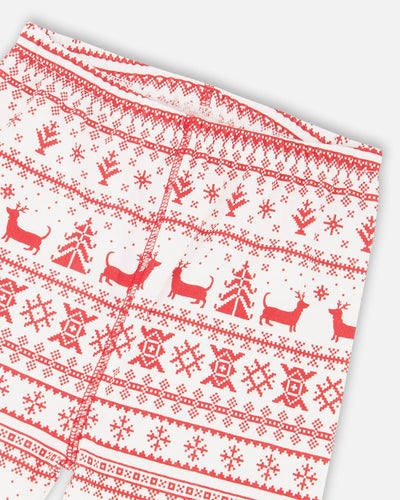 Organic Cotton Two-Piece Pajama Set Red And White Fairisle - H20R10US_089