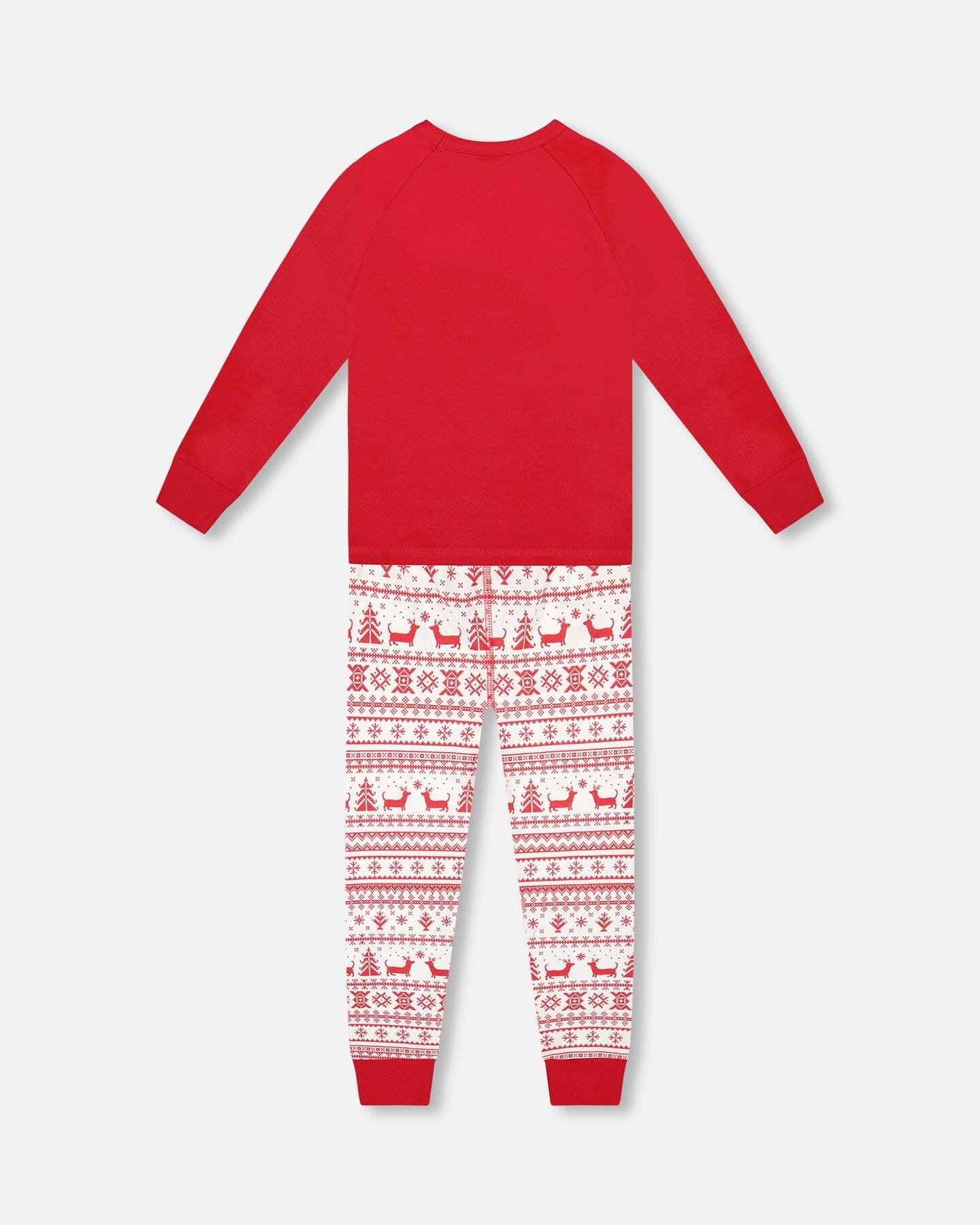 Organic Cotton Two-Piece Pajamas Red And White Fairisle - H20R10_089