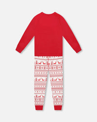 Organic Cotton Two-Piece Pajamas Red And White Fairisle - H20R10_089
