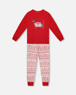 Adult Women Organic Cotton Two-Piece Pajamas Red And White Fairisle - H20R12_089