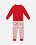 Adult Women Organic Cotton Two-Piece Pajamas Red And White Fairisle - H20R12_089