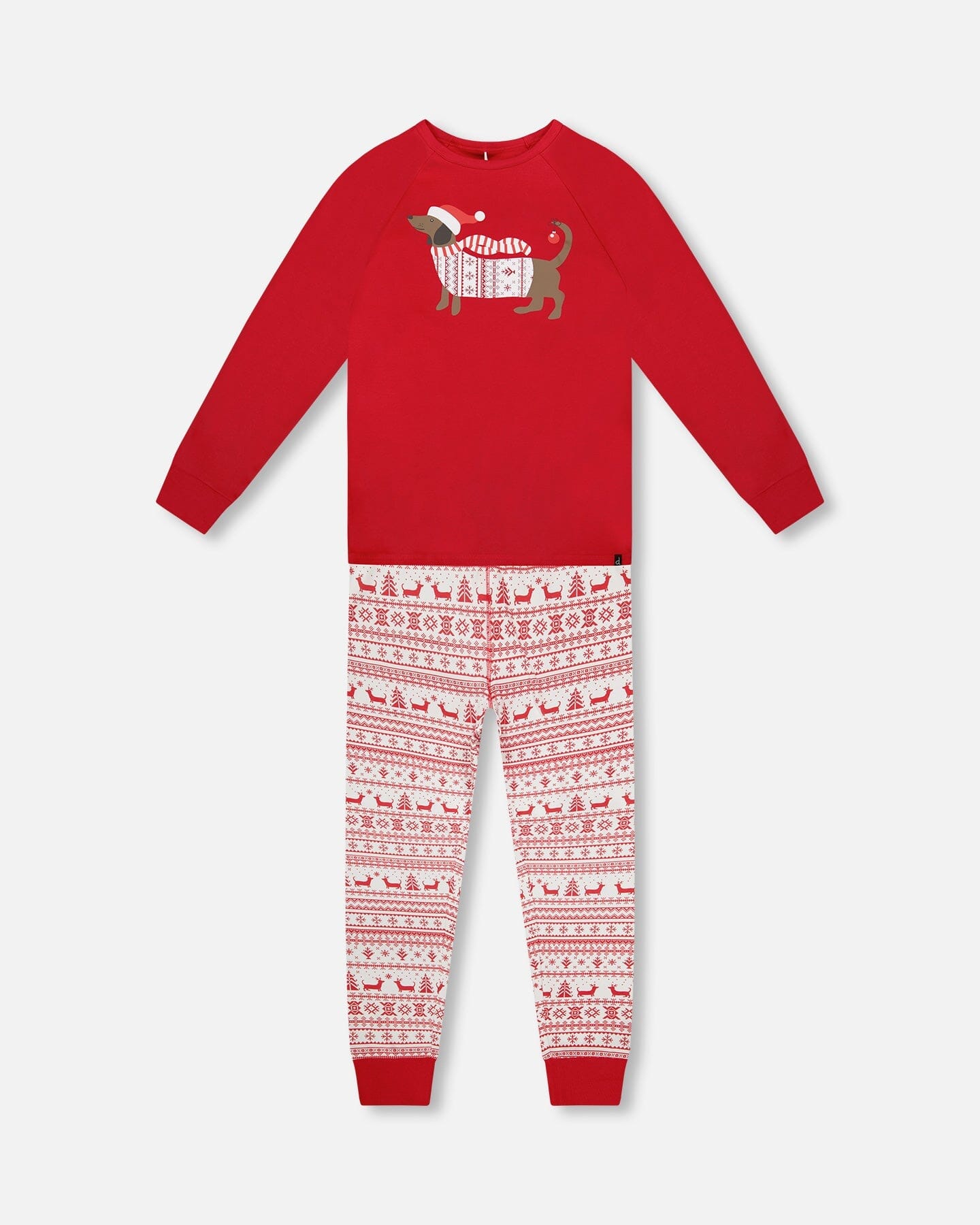 Adult Men Organic Cotton Two-Piece Pajama Set Red And White Fairisle - H20R13_089